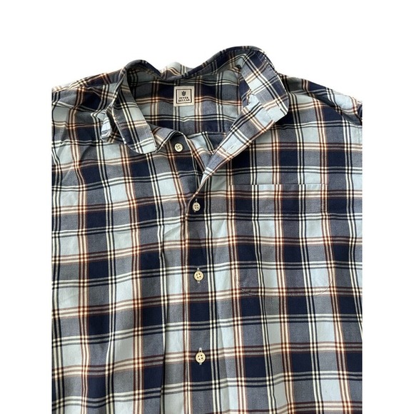 Peter Millar Shirt Mens Size Medium Button Up Blue Collared Plaid Long Sleeve - Picture 2 of 9